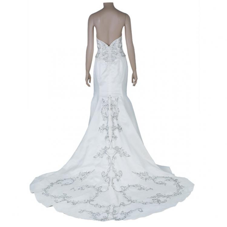 Pre Owned Reem Acra Harmony Embellished Wedding Dress M