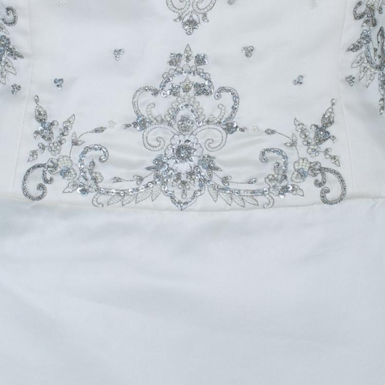 Pre Owned Reem Acra Harmony Embellished Wedding Dress M