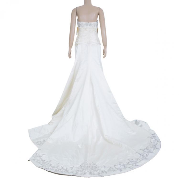 Pre Owned Reem Acra Embellished Semi Bustier Wedding Dress M