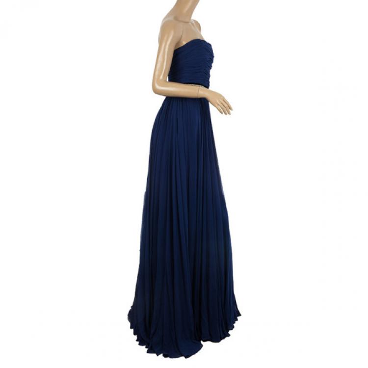 Pre Owned Reem Acra Embellished Belt Strapless Gown M