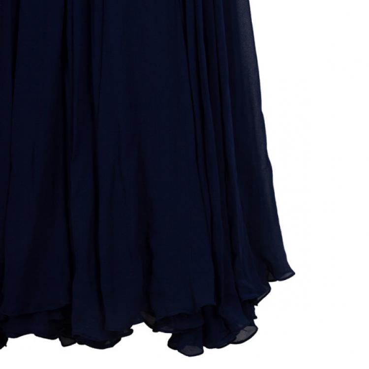Pre Owned Reem Acra Embellished Belt Strapless Gown M