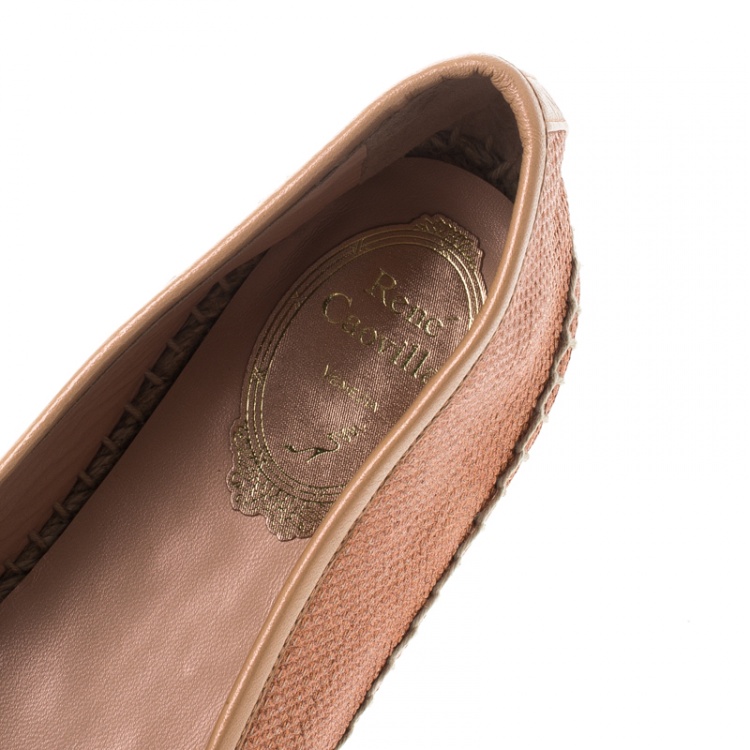 Pre Owned René Caovilla Peach Pink Canvas and Crystal Embellished Satin Espadrille Size 41