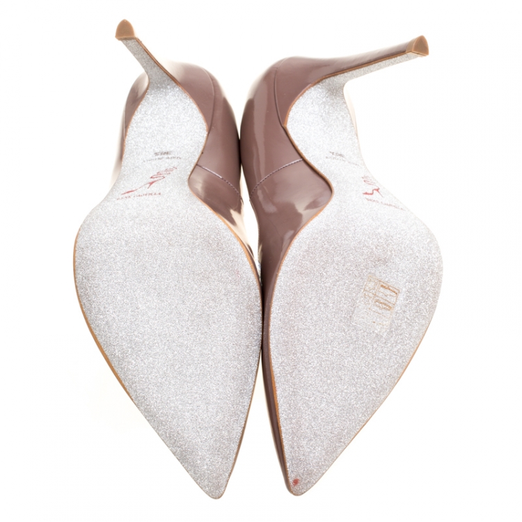 Pre Owned René Caovilla Taupe Leather Pointed Toe Pumps Size 38.5