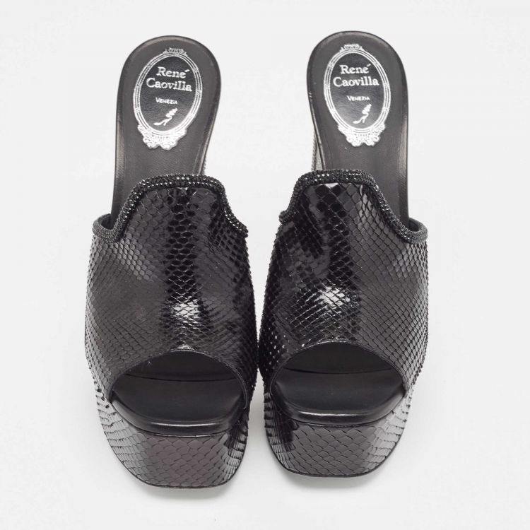 Pre Owned René Caovilla Black Python Slide Sandals Size 39