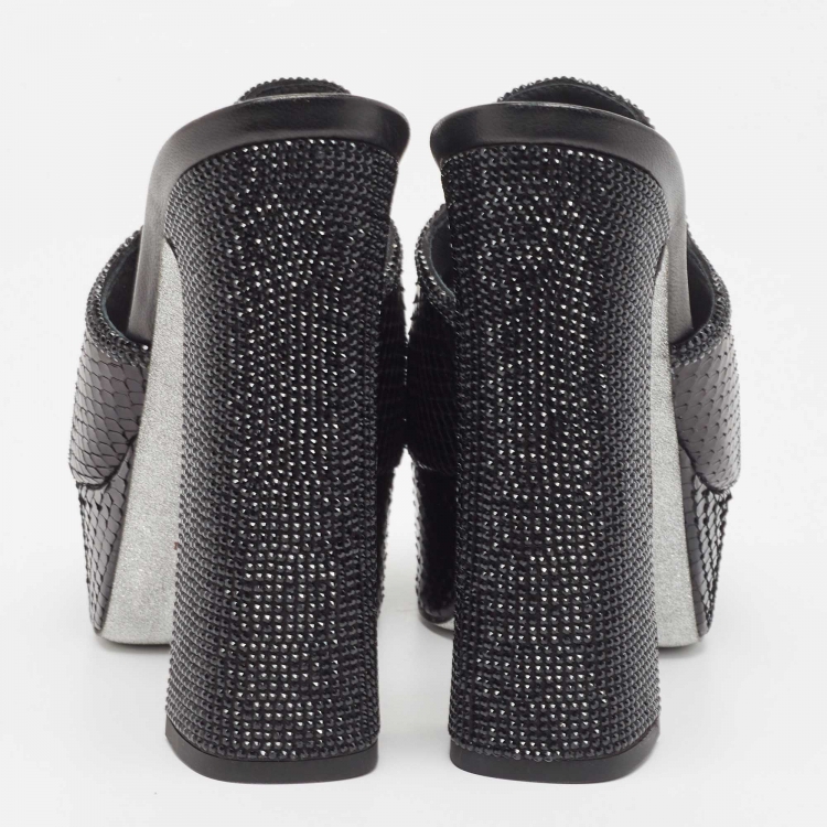 Pre Owned René Caovilla Black Python Slide Sandals Size 39