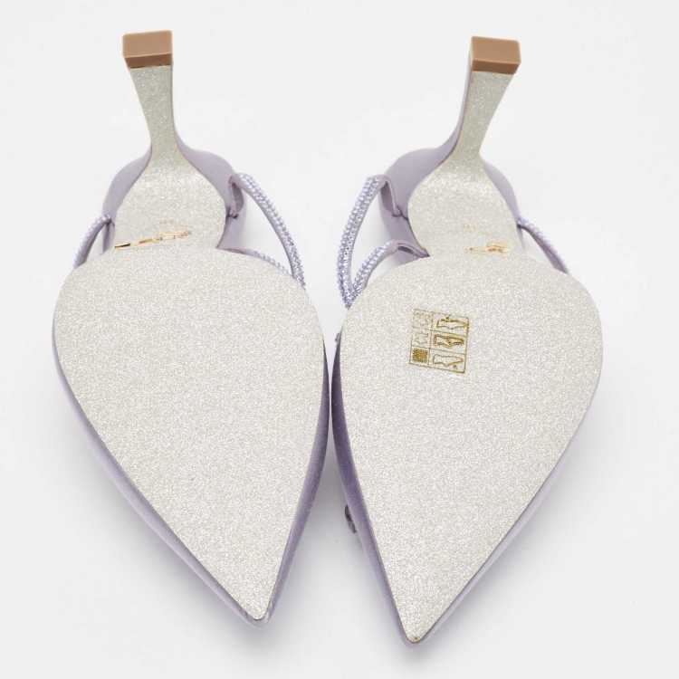 مملوكة مسبقًا René Caovilla Purple Satin Bow Detail Crystal Embellished Strass Mules Size 38