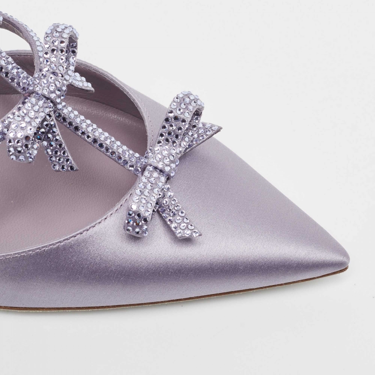 مملوكة مسبقًا René Caovilla Purple Satin Bow Detail Crystal Embellished Strass Mules Size 38