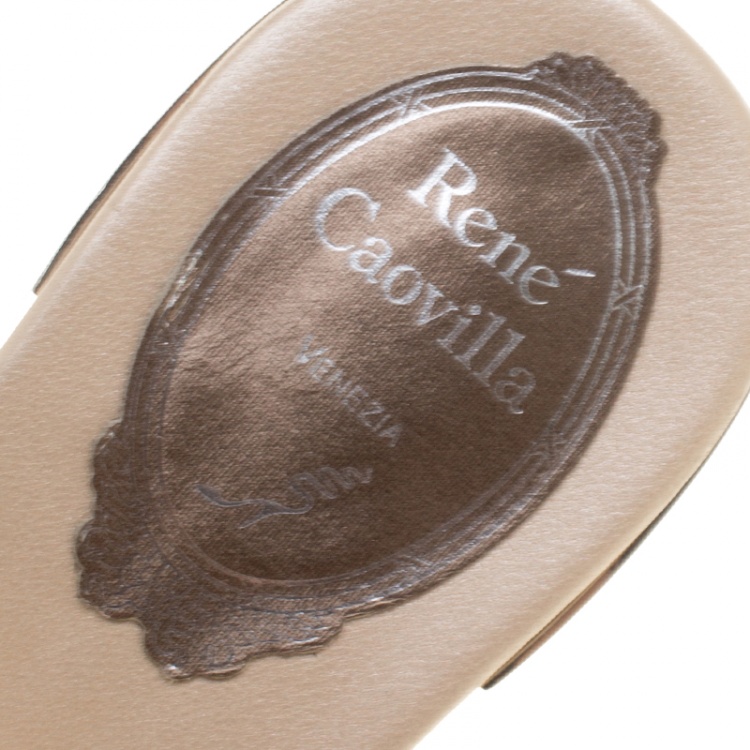 Pre Owned René Caovilla Cream Leather Crystal Embellished Thong Sandals Size 38.5