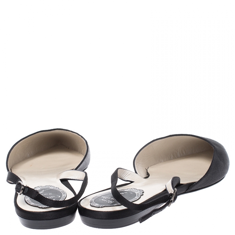Pre Owned Rene Caovilla Black Crystal Embellished Satin Operina Slingback Flats Size 40