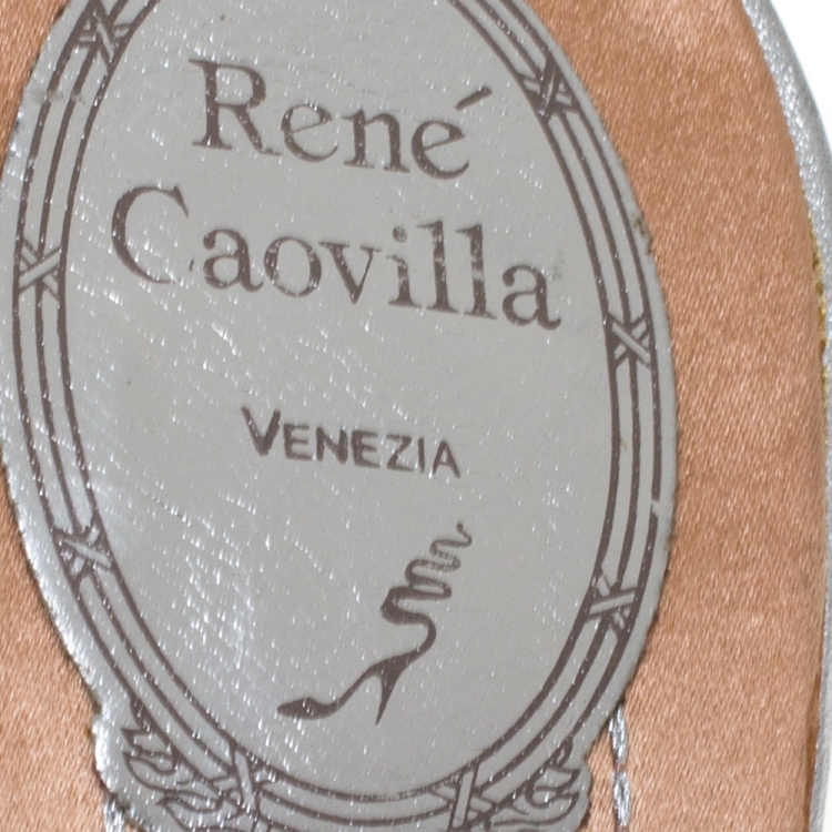 مملوكة مسبقًا René Caovilla Multicolor Lame Fabric And Lace Butterfly Crystal Embellished Slide Sandals Size 39