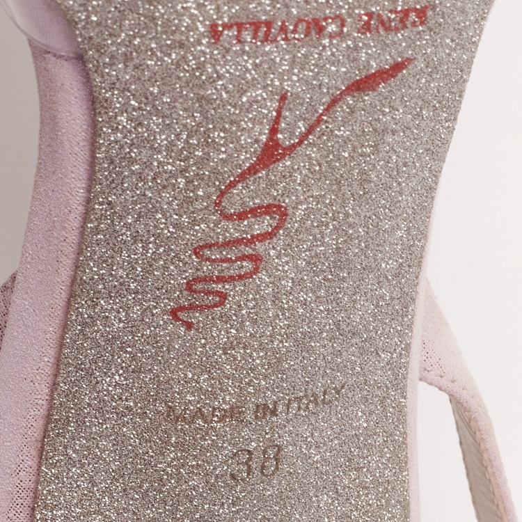 Pre Owned René Caovilla Lilac Shimmer Suede and PVC Claire Crystals Embellished Sandals Size 38