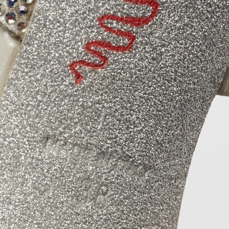 Pre Owned René Caovilla Light Grey Crystal Embellished Satin Sandal Size 38
