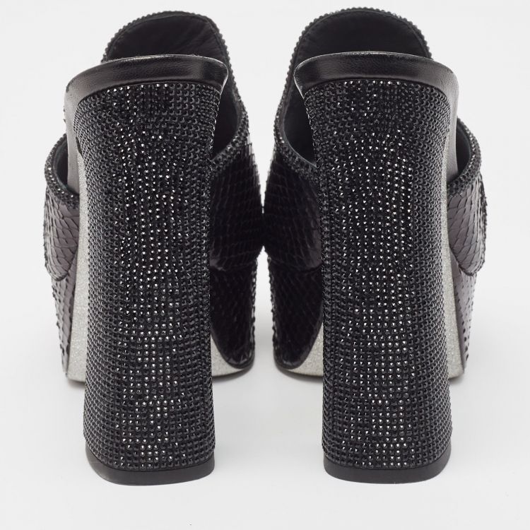 Pre Owned René Caovilla Black Python Platform Slides  Sandals Size 37