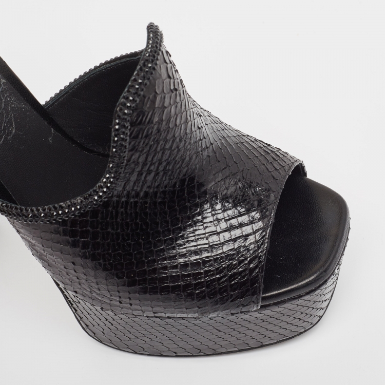 Pre Owned René Caovilla Black Python Platform Slides  Sandals Size 37