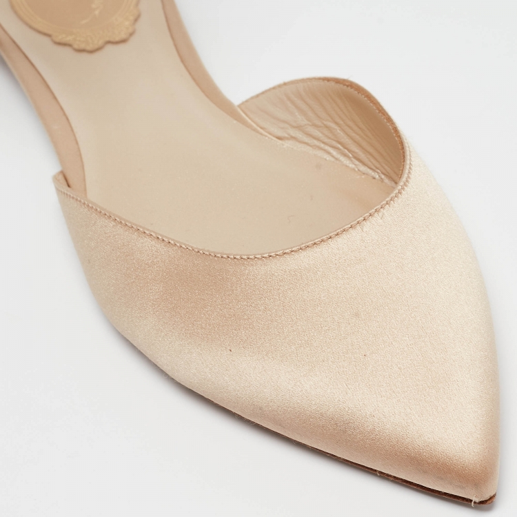 Pre Owned René Caovilla Beige Satin Ankle Wrap Flats Size 38