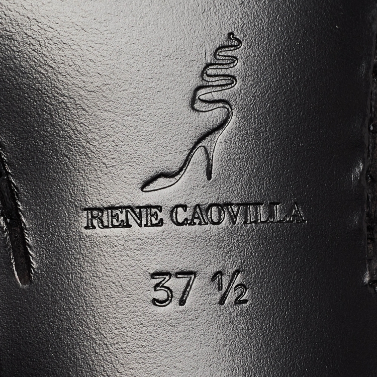 Pre Owned René Caovilla Black Leather Crystals Morgana Loafers Size 37.5