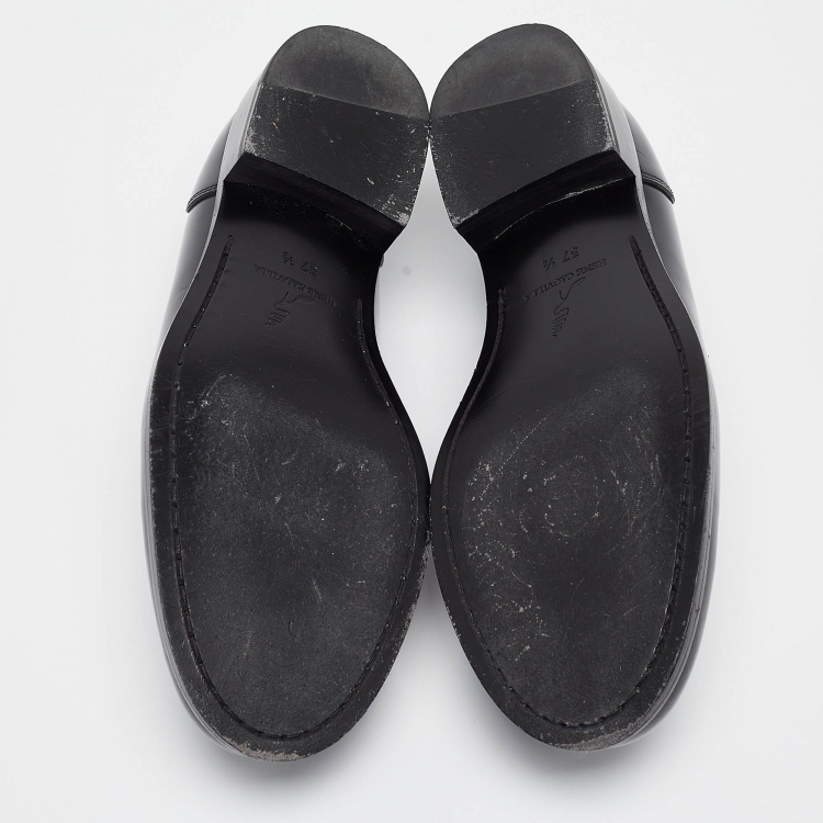 Pre Owned René Caovilla Black Leather Crystals Morgana Loafers Size 37.5
