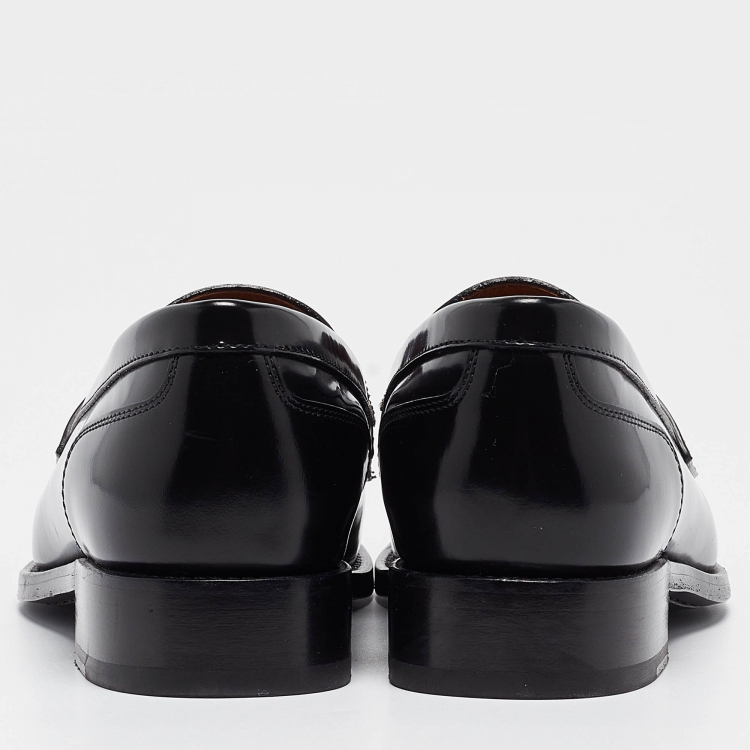 Pre Owned René Caovilla Black Leather Crystals Morgana Loafers Size 37.5