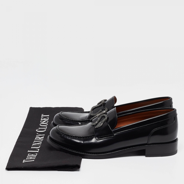 Pre Owned René Caovilla Black Leather Crystals Morgana Loafers Size 37.5