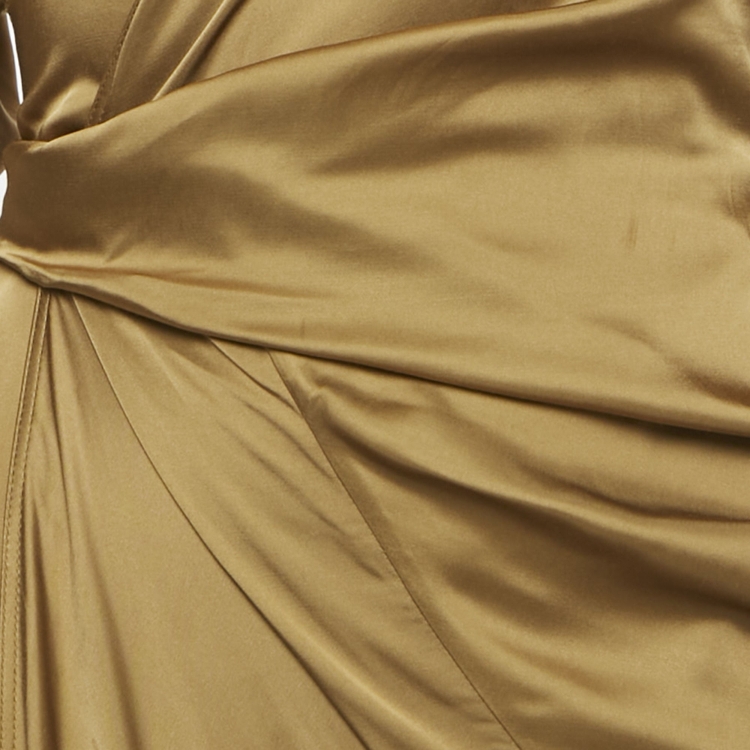 Pre Owned Rick Owens Honey Brown Satin Long Wrap Dress M