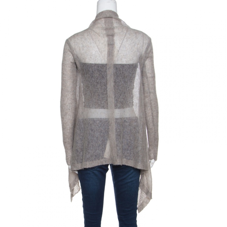 Pre Owned Rick Owens Grey Alpaca Wool Open Front Water Fall Cardigan  S