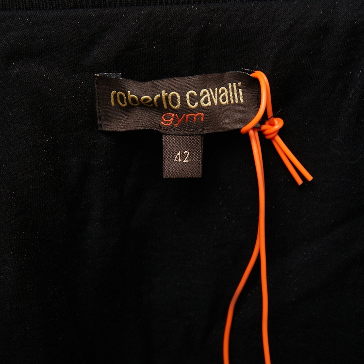 Pre Owned Roberto Cavalli Gym Metallic Gold Snakeskin Patterned Sequin Sweatshirt Jogger Set M/L