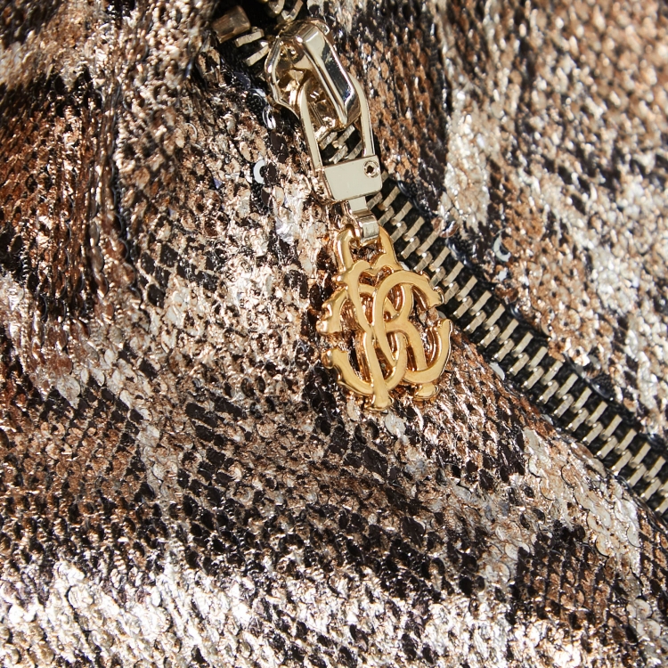 Pre Owned Roberto Cavalli Gym Metallic Gold Snakeskin Patterned Sequin Sweatshirt Jogger Set M/L