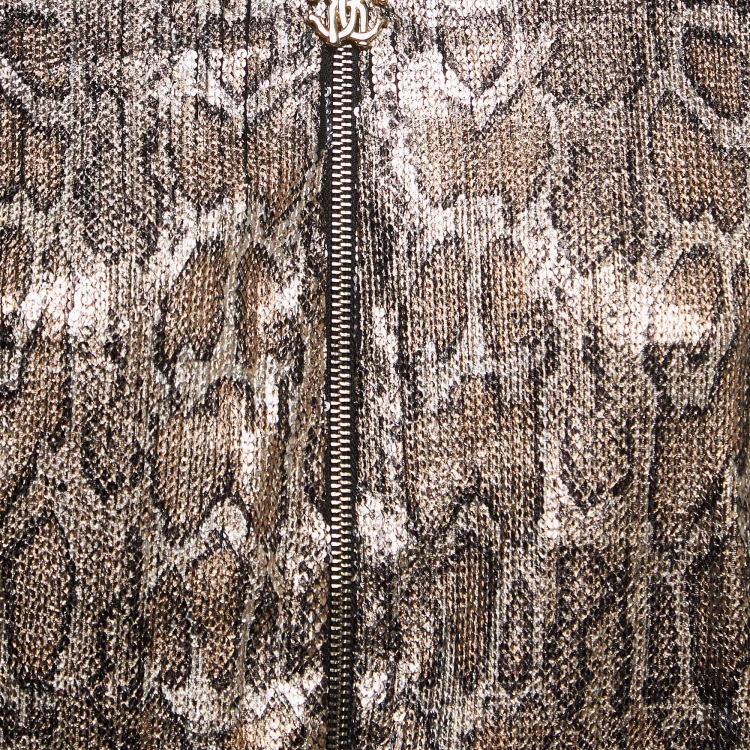 Pre Owned Roberto Cavalli Gym Metallic Gold Snakeskin Patterned Sequin Sweatshirt Jogger Set M/L
