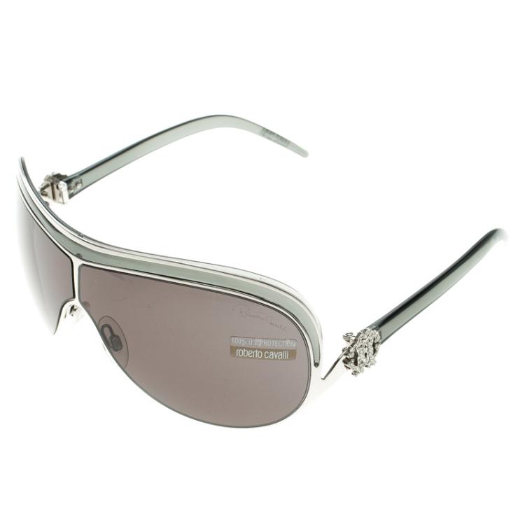 Pre Owned Roberto Cavalli Black 465S Ammazonite Shield Sunglasses