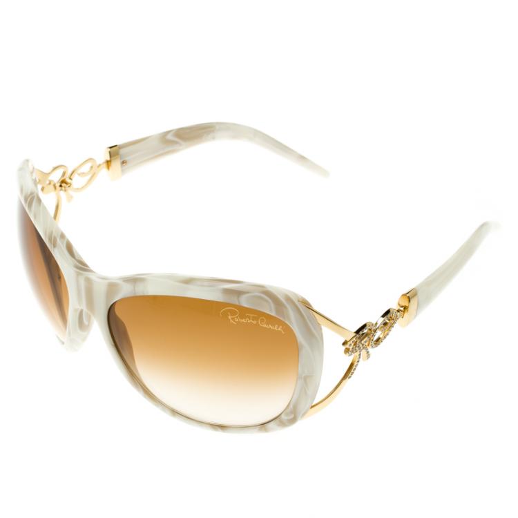 Pre Owned Roberto Cavalli Pearl White 377S Tenaro Oversized Sunglasses