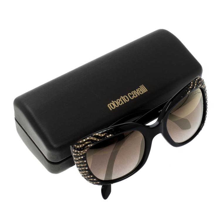 Pre Owned Roberto Cavalli Black/Brown Mirror 827S Altair Cat Eye Sunglasses