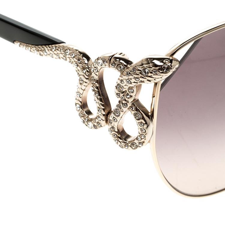 Pre Owned Roberto Cavalli Black/Gold 897S Hatysa Aviator Sunglasses