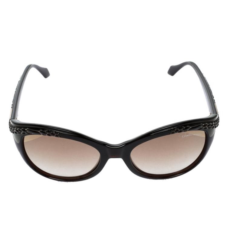 Pre Owned Roberto Cavalli Brown 789S Mirror Acubens Cat Eye Sunglasses