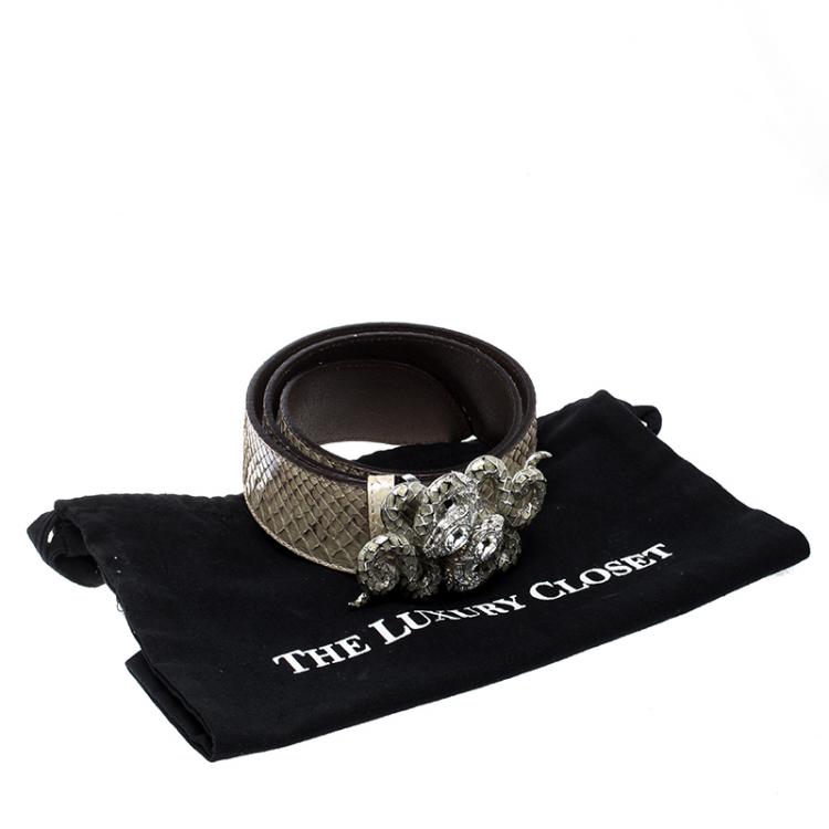 Pre Owned Roberto Cavalli Beige Python Serpenti Buckle Belt 95cm