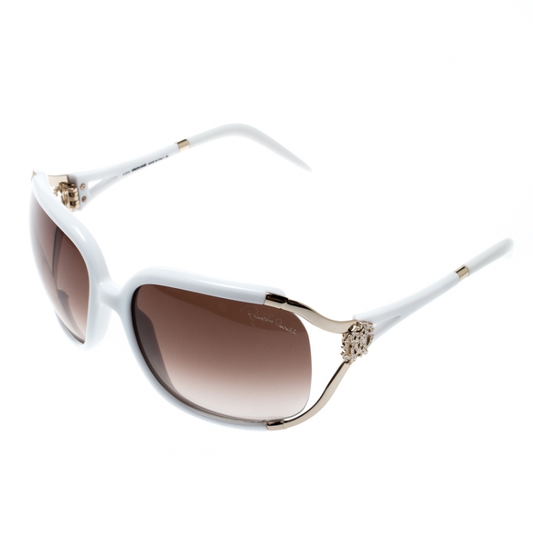Pre Owned Roberto Cavalli White/ Brown Gradient Talisia 370S Oversized Sunglasses
