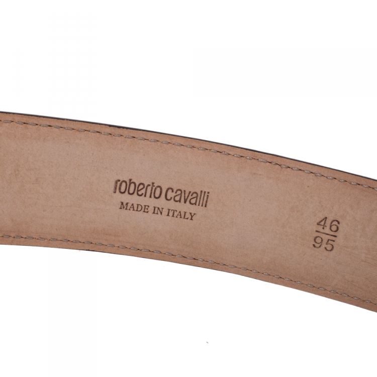 Pre Owned Roberto Cavalli Fuchsia Croc Embossed Leather Logo Buckle Belt 95CM