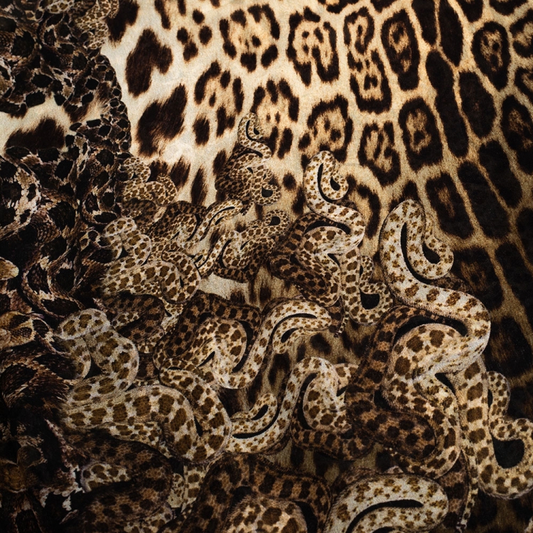 Pre Owned Roberto Cavalli Brown Leopard Snake Print Silk Scarf