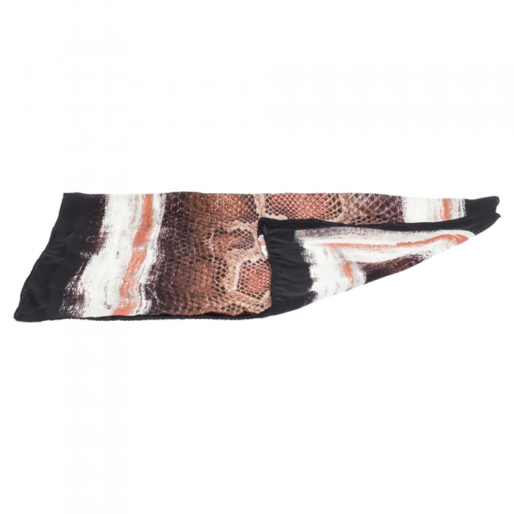 Pre Owned Roberto Cavalli Black & Peach Animal Print Silk Stole