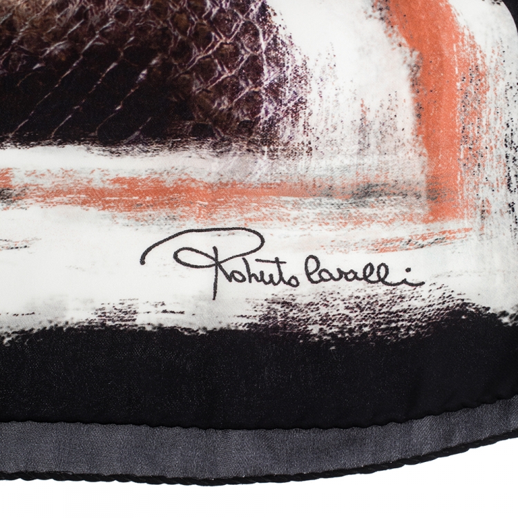 Pre Owned Roberto Cavalli Black & Peach Animal Print Silk Stole