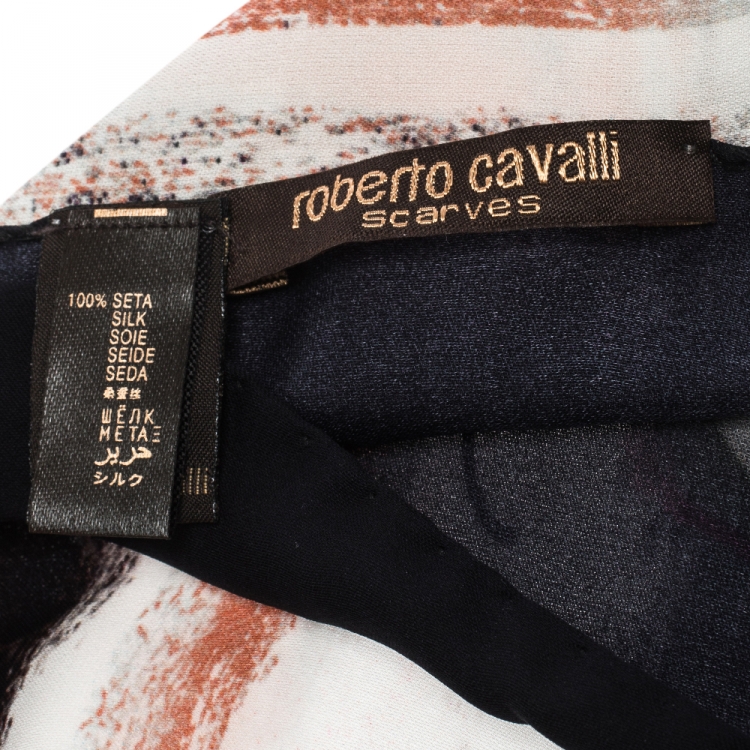 Pre Owned Roberto Cavalli Black & Peach Animal Print Silk Stole