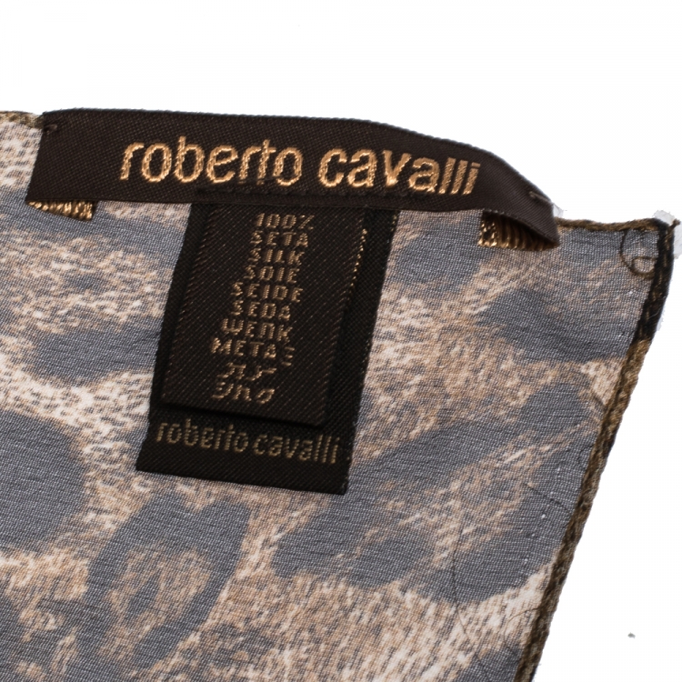 Pre Owned Roberto Cavalli Brown Monogram Animal Print Silk Stole