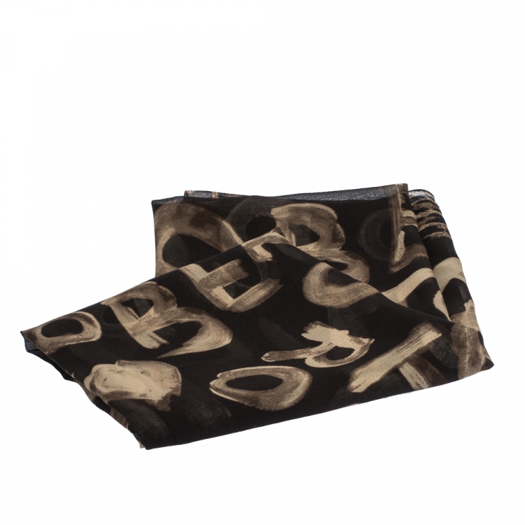 Pre Owned Roberto Cavalli Brown Monogram Animal Print Silk Stole
