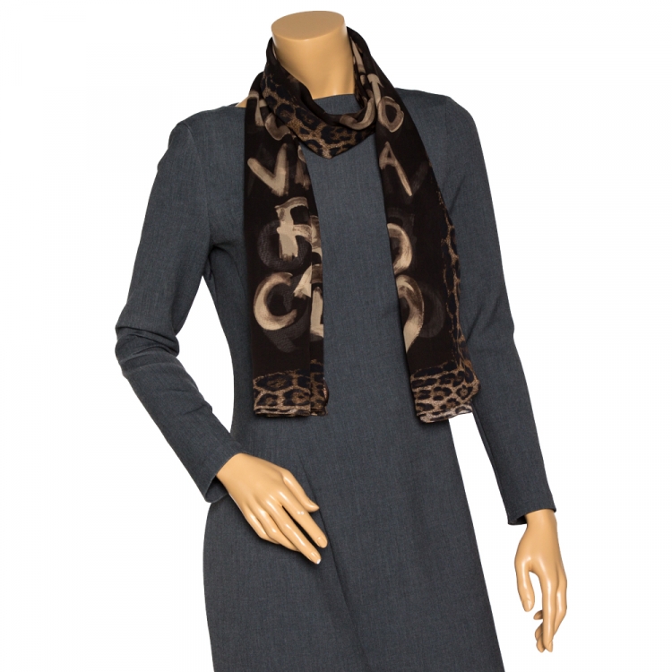 Pre Owned Roberto Cavalli Brown Monogram Animal Print Silk Stole