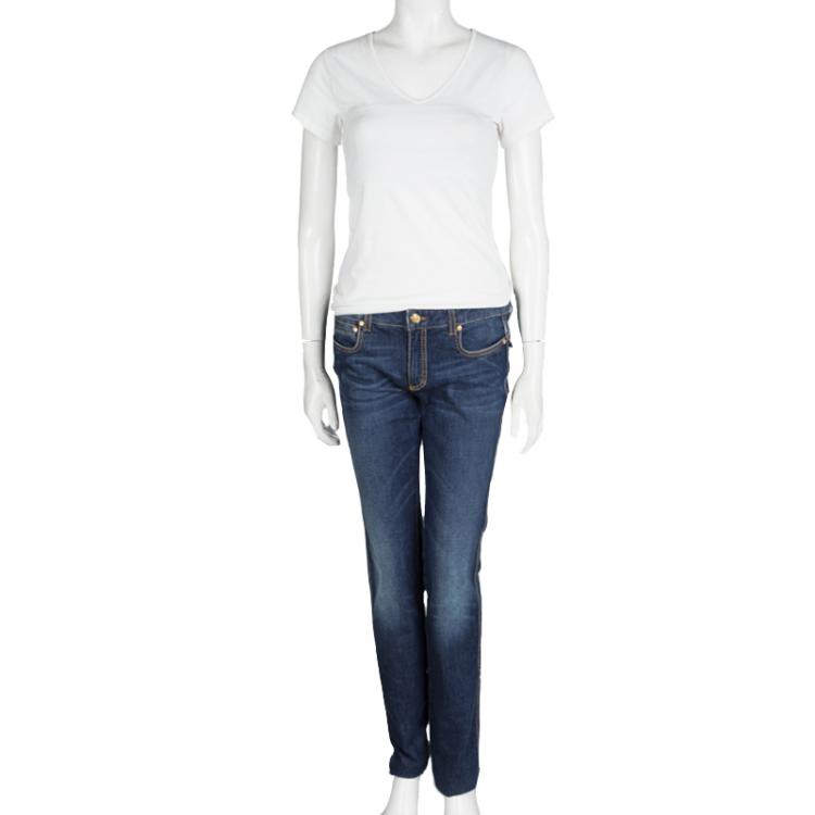 مملوكة مسبقًا Roberto Cavalli Indigo Faded Effect Denim New Eva Jeans M