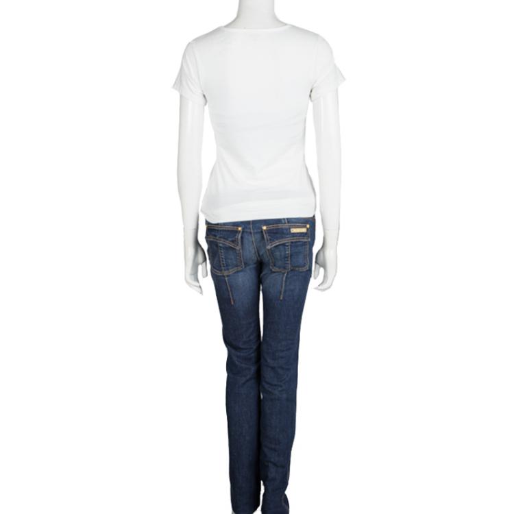 مملوكة مسبقًا Roberto Cavalli Indigo Faded Effect Denim New Eva Jeans M