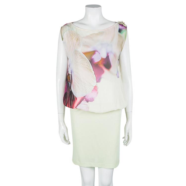 Pre Owned Roberto Cavalli Multicolor Printed Silk  Embellished Shoulder Detail Sleeveless Dress M