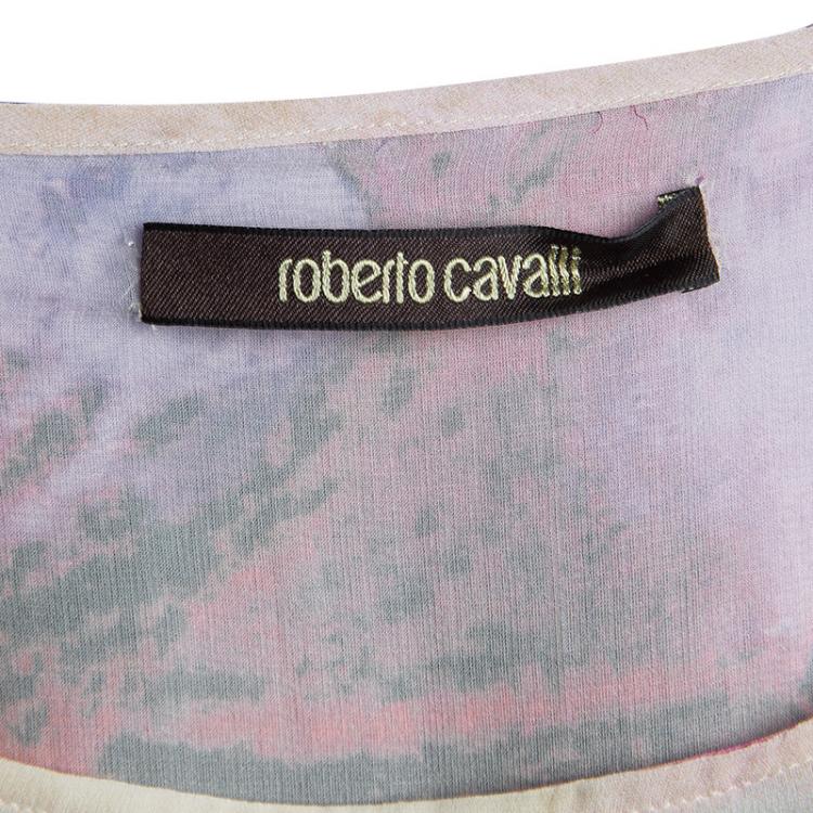 Pre Owned Roberto Cavalli Multicolor Printed Silk  Embellished Shoulder Detail Sleeveless Dress M