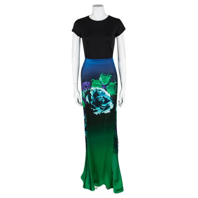 Pre Owned Roberto Cavalli Multicolor Floral Printed Silk Maxi Skirt M