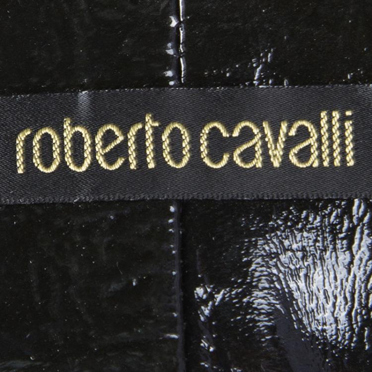 Pre Owned Roberto Cavalli Navy Blue Velvet Leather Trim Detail Belted Capri Pants M