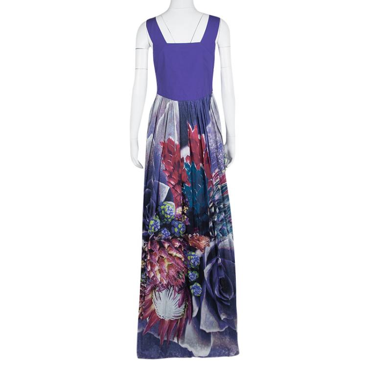 Pre Owned Roberto Cavalli Multicolour Floral Printed Embellished Bodice Sleeveless Maxi Dress M
